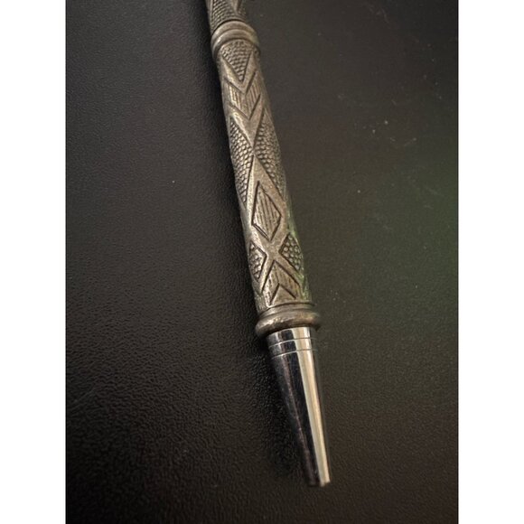 Heavy Ornately Carved Ink Pen Silver Tone - Picture 3 of 3